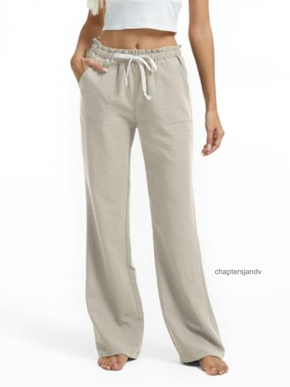 Linen Pants Drawstring Smocked Waist Flared Leg Tall Sizes Beach Trousers